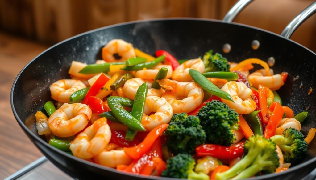 Wok de crevettes aux légumes Wok de crevettes aux légumes
