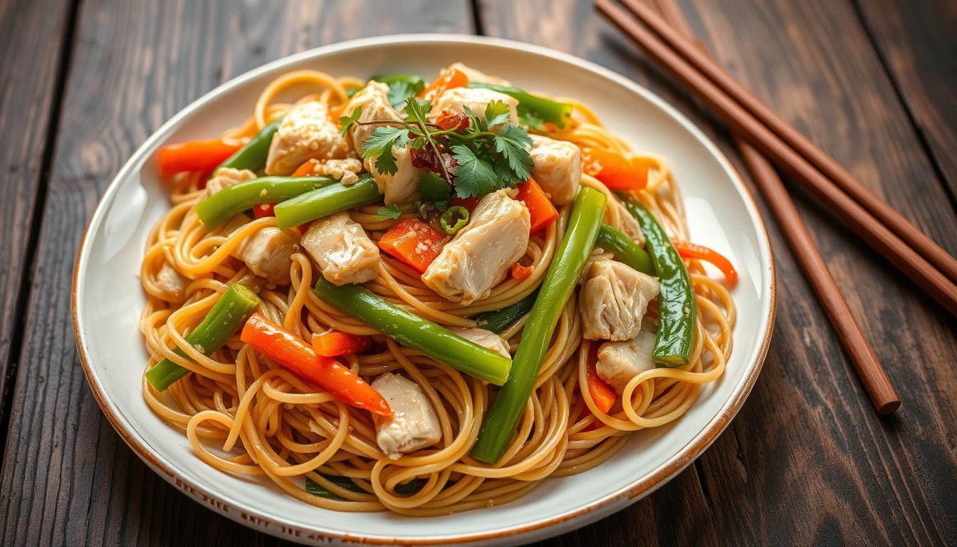 recette des nouilles sautées au poulet​